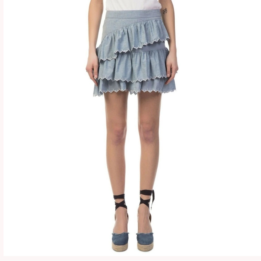 Ulla Johnson Ella Tiered Embroidered Mini Skirt